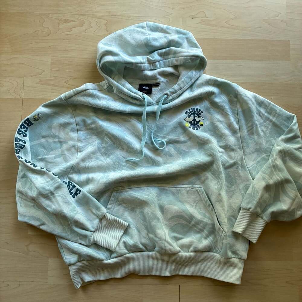 Vans 'Bee Easy On Yourself' Blue Tie Dye Pullover Hoodie Large